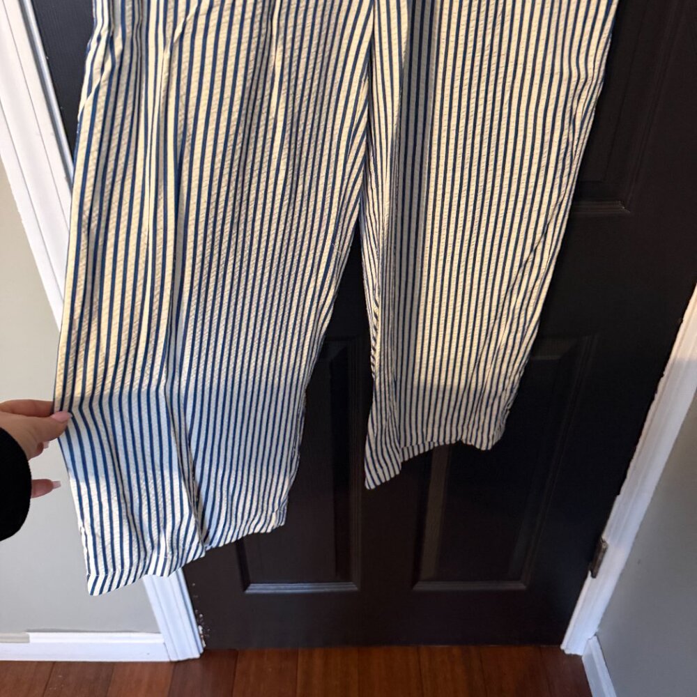 NWT American Eagle Wide Leg Stripe Pants Lightweight Blue White Medium - Picture 2 of 6